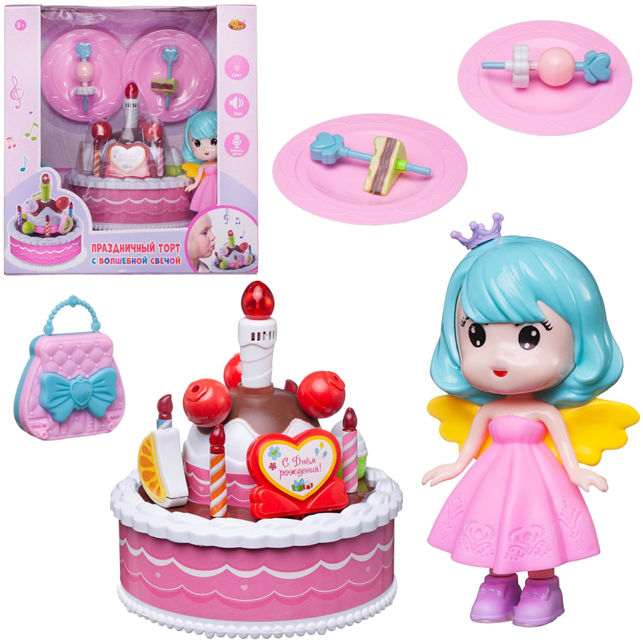 Помогаю Маме. Торт "С Днем Рождения" в наборе с куколкой и игровыми предметами, свет, звук