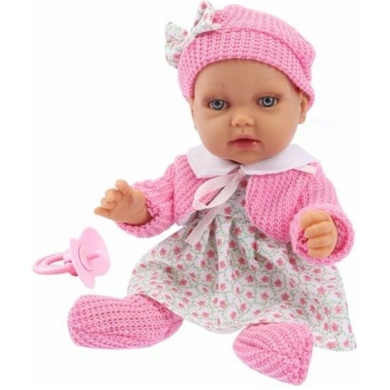 1toy PREMIUM Кукла 28 см в платье, вязаном болеро, вязаной шапке и носочках, соска, звук плача