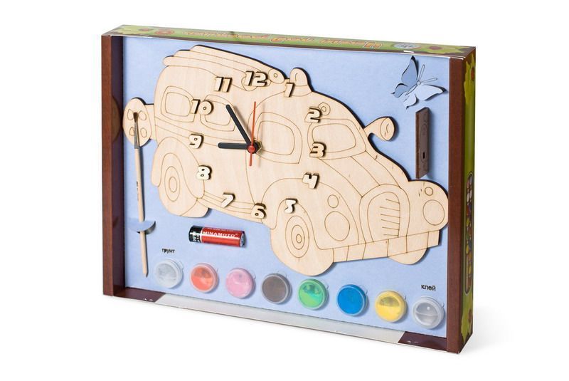 Часы с циферблатом под роспись "Машинка" с красками