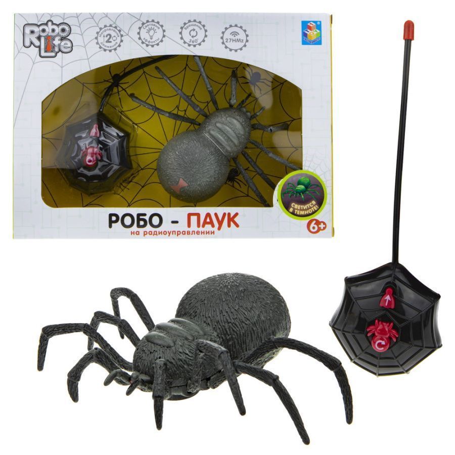 1TOY RoboLife  игрушка Робо-паук (свет, звук, движение, светится в темноте) на РУ, коробка с окном