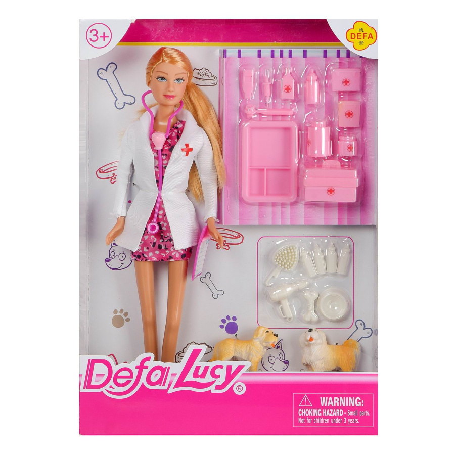 Кукла Defa Lucy "Ветеринар" (девушка), в наборе с 2 собачками и игровыми предметами, высота куклы 29