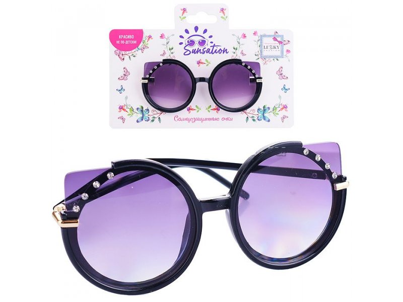 Lukky Fashion Солнцезащитные очки для детей "Кошачий взгляд" с декором из страз, цвет оправы черный