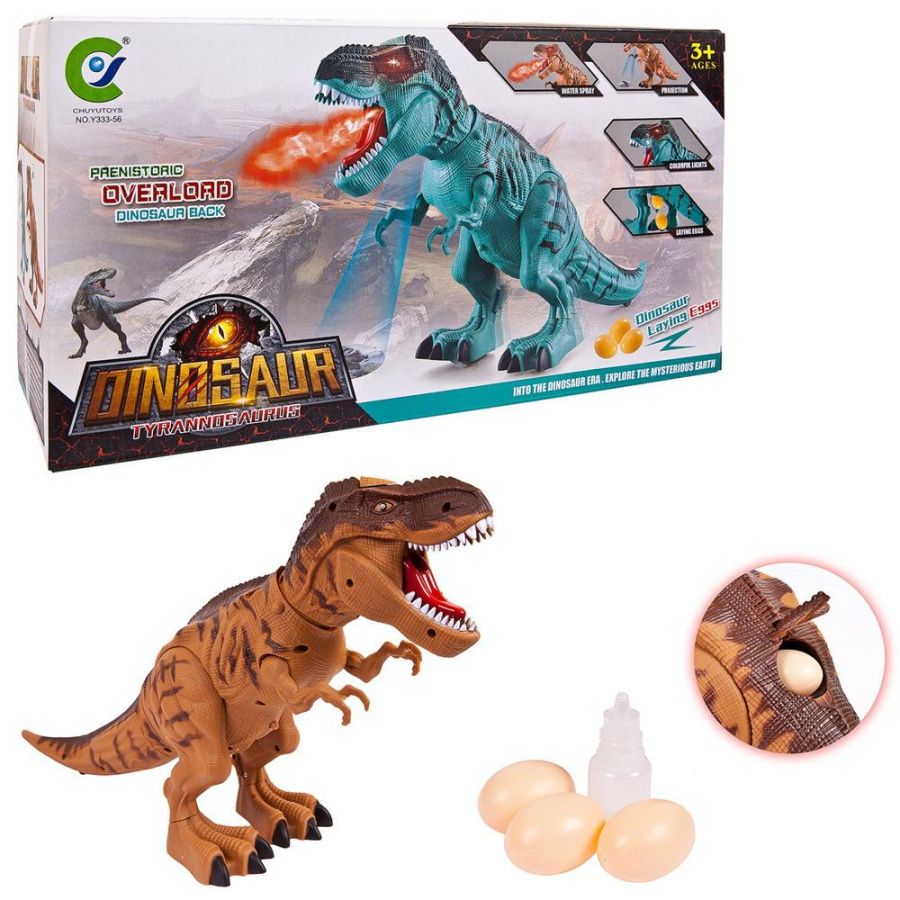 Динозавр Тиранозавр, движение, звуковые и световые эффекты (проектор), в комплекте 3 яйца, 2 вида в 