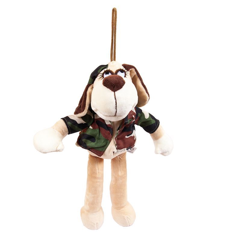 Собака в камуфляжном костюме 18 см, игрушка мягкая