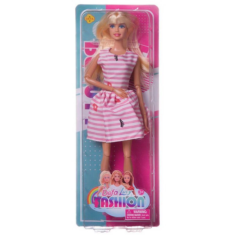 Кукла Defa Lucy Модная девушка в розово-белом полосатом платье, 28 см