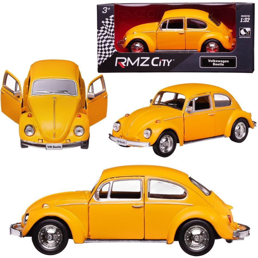 Машина металлическая RMZ City 1:32 Volkswagen Beetle 1967, инерционная, желтый матовый цвет,
