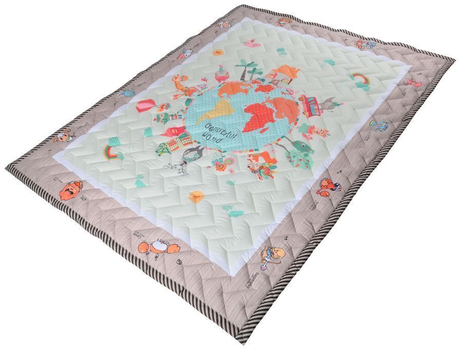 Farfello Складной детский стеганый коврик-одеяло Z1 (Планета, бежевый)