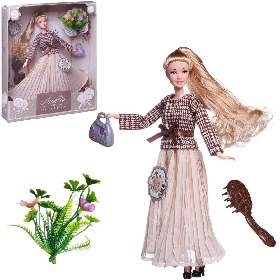 Кукла "Amelia. Современный шик" в платье с длинной плиссированной юбкой, светлые волосы, 30 см
