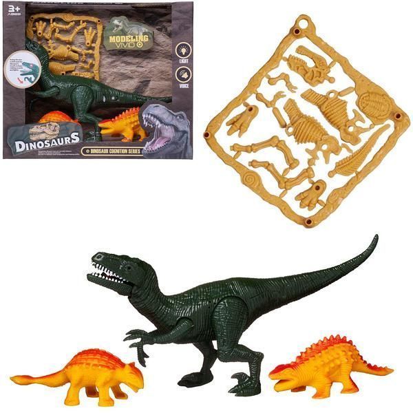 Набор игровой "Динозавры" (большой зеленый динозавр, 2 динозавра, детали для сборки динозавра),свет