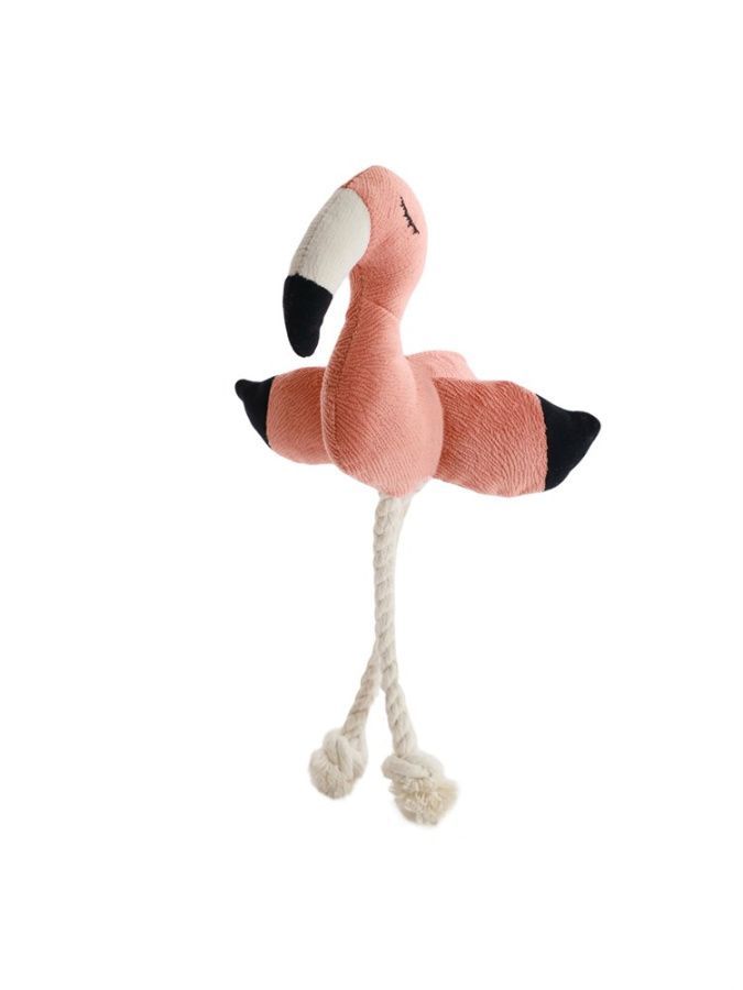 Игрушка Mr.Kranch для собак мелких и средних пород Фламинго с канатом и пищалкой 24х13,5х6см, персик