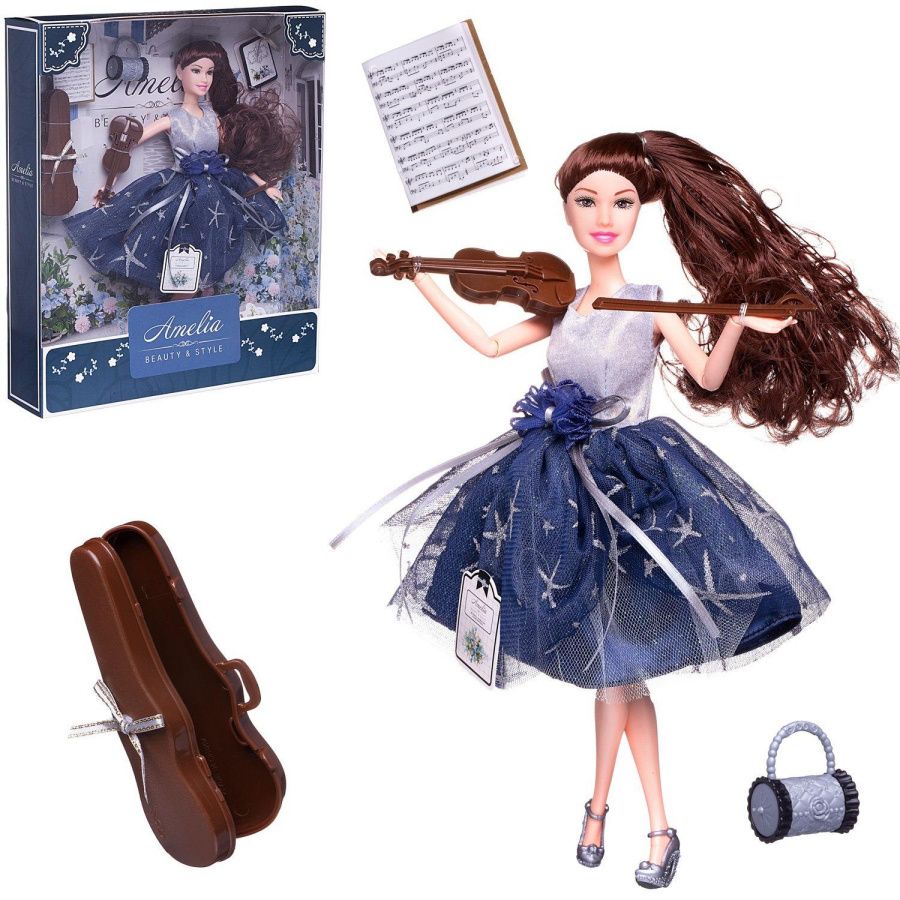 Кукла "Amelia. Вечерний раут" со скрипкой, темные волосы, 30 см