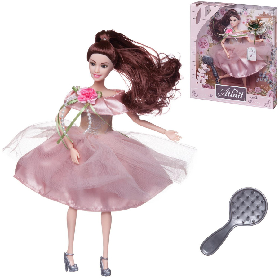 Кукла "Atinil (Атинил). Цветочная гармония" в бледно-розовом платье с букетом, 28см, шатенка