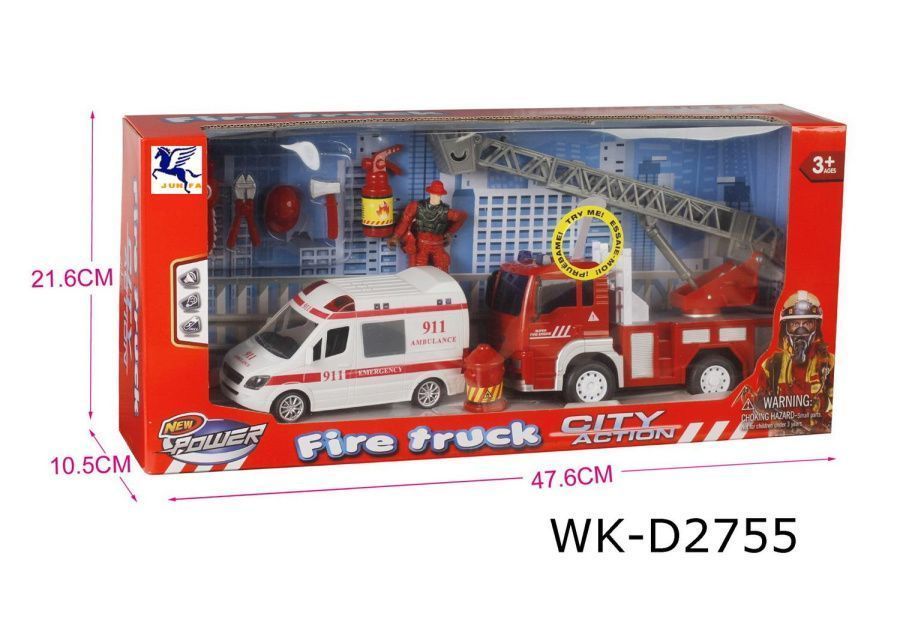 Набор игровой "Служба спасения" (пожарная машина, скорая помощь, фигурка пожарного, акссесуары)