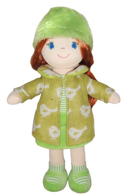 Кукла мягконабивная рыжая в зелёном пальто, 36 см