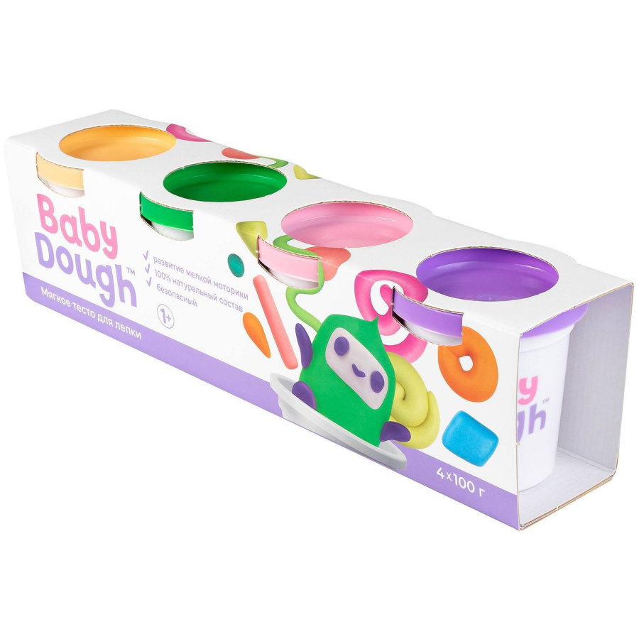 Тесто для лепки BabyDough, набор 4 цвета (персиковый, нежно-розовый, зеленый, фиолетовый) №3