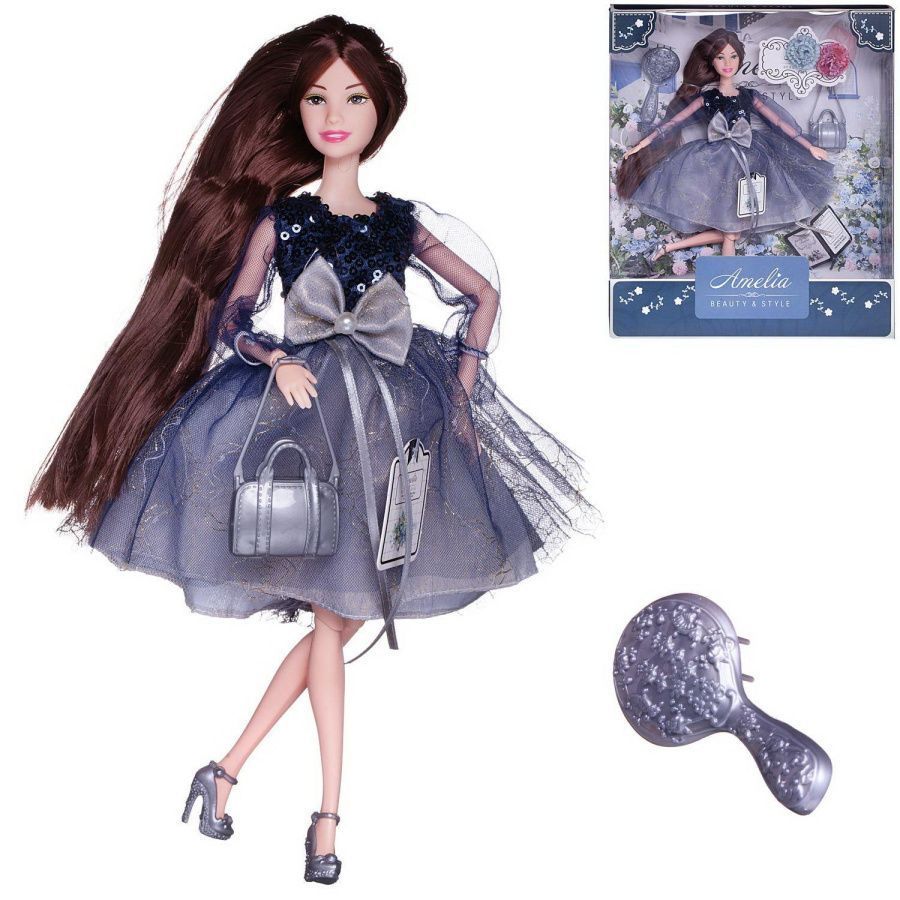Кукла "Amelia. Вечерний раут" в платье с пайетками с двухслойной юбкой, темные волосы, 30 см