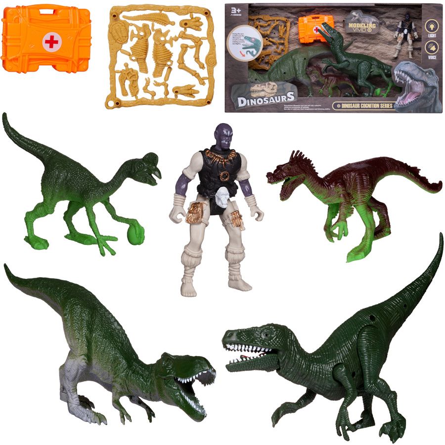 Набор игровой "Динозавры" (2 больших динозавра, 2 маленьких динозавра, акссесуары), свет, звук