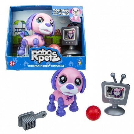 1 toy, игрушка интерактивная Озорной щенок розово-фиолетовый со звуком