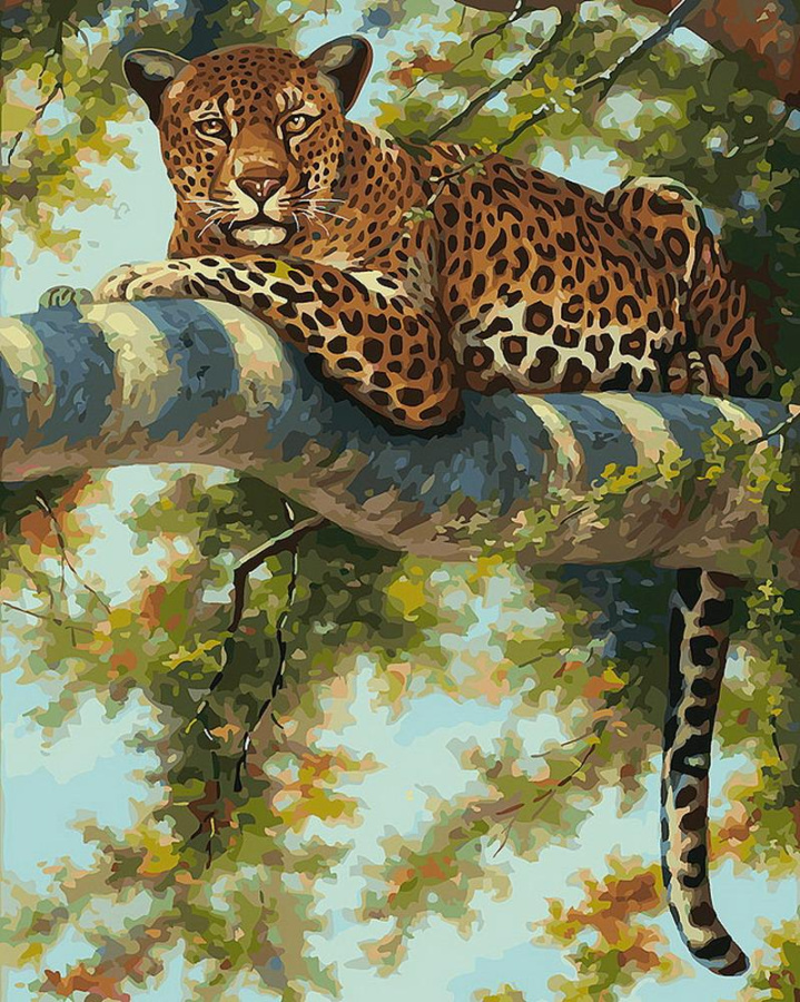 Картина по номерам на холсте 40*50 см Леопард в тени ветвей