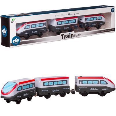 Поезд электромеханический (два локомотива, один вагон), в коробке 39х5х8,3см