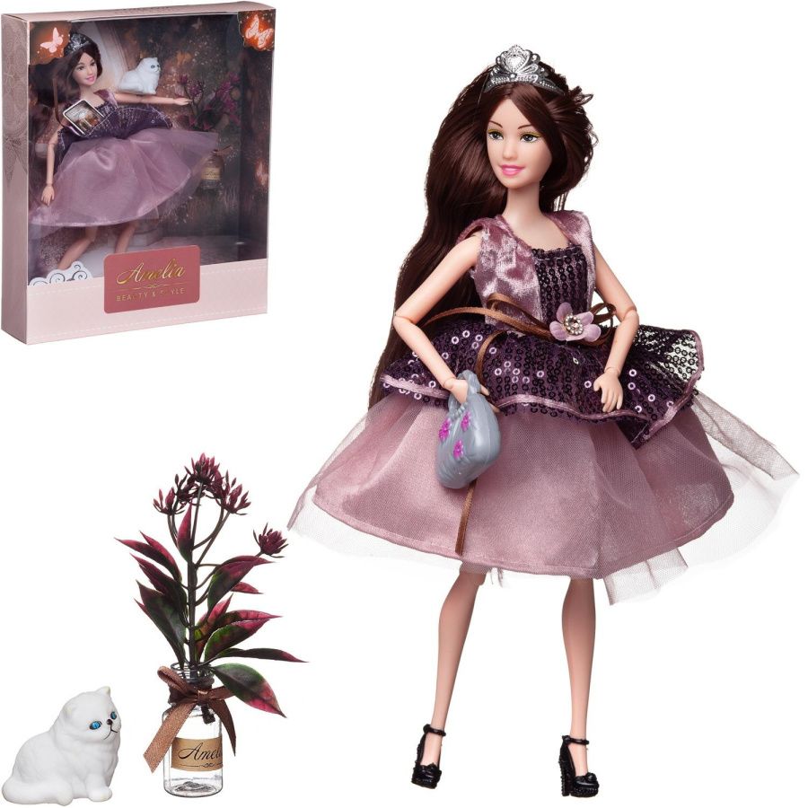 Кукла "Amelia. Королевский прием" с диадемой, котенком, темные волосы, 30 см