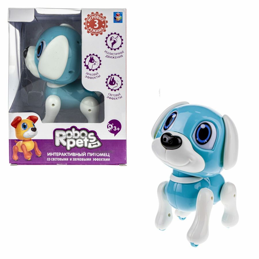 1TOY RoboPets интерактивная игрушка робо-щенок Пудель бело-голубой, свет, звук эффекты