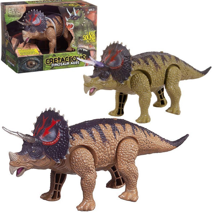 Динозавр Трицератопс, движение, световые и звуковые эффекты, 2 цвета в ассорт.