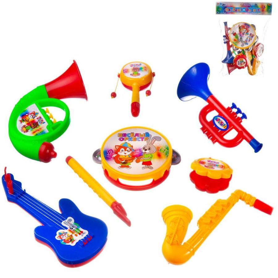 Набор музыкальных инструментов "Веселый оркестр" для малышей (8 предметов) в пакете с хедером 25х18х