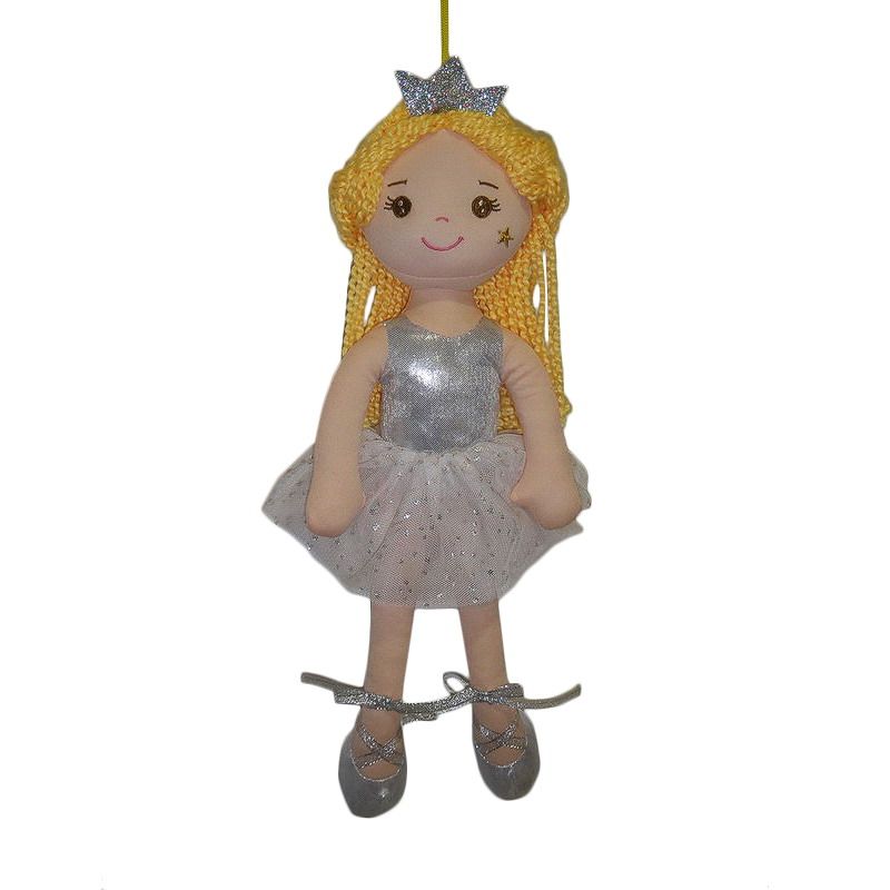 Кукла мягконабивная Принцесса в серебряном блестящем платье и с короной, 38 см