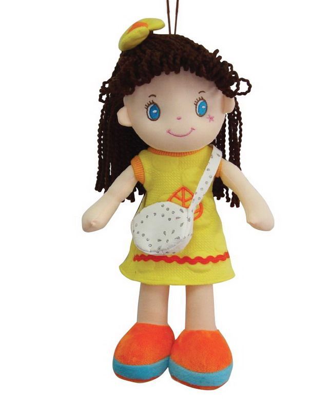Кукла мягконабивная Брюнетка в желтом платье, 20 см