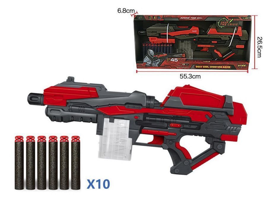 Бластер красно-черный, в наборе с 10 мягкими снарядами