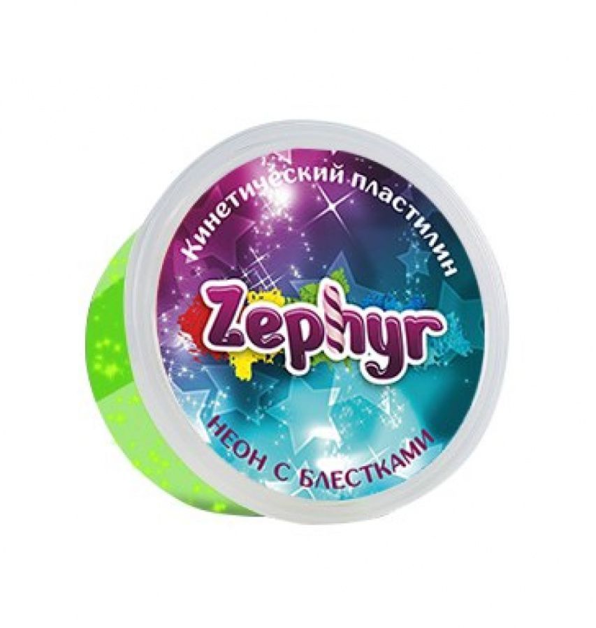 Кинетический пластилин "Zephyr"-неоновый-зелёный (0,150 кг в банке)