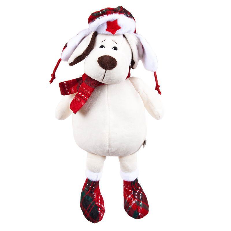 Собака в ушанке с шарфом 24 см, игрушка мягкая