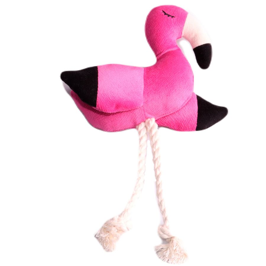 Игрушка Mr.Kranch для собак мелких и сред.пород Фламинго с канатом и пищалкой 24х13,5х6см, ярко-роз