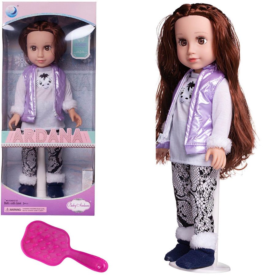 Кукла "Ardana Baby" 45 см в фиолетовом жилете, кофте, брюках, в коробке
