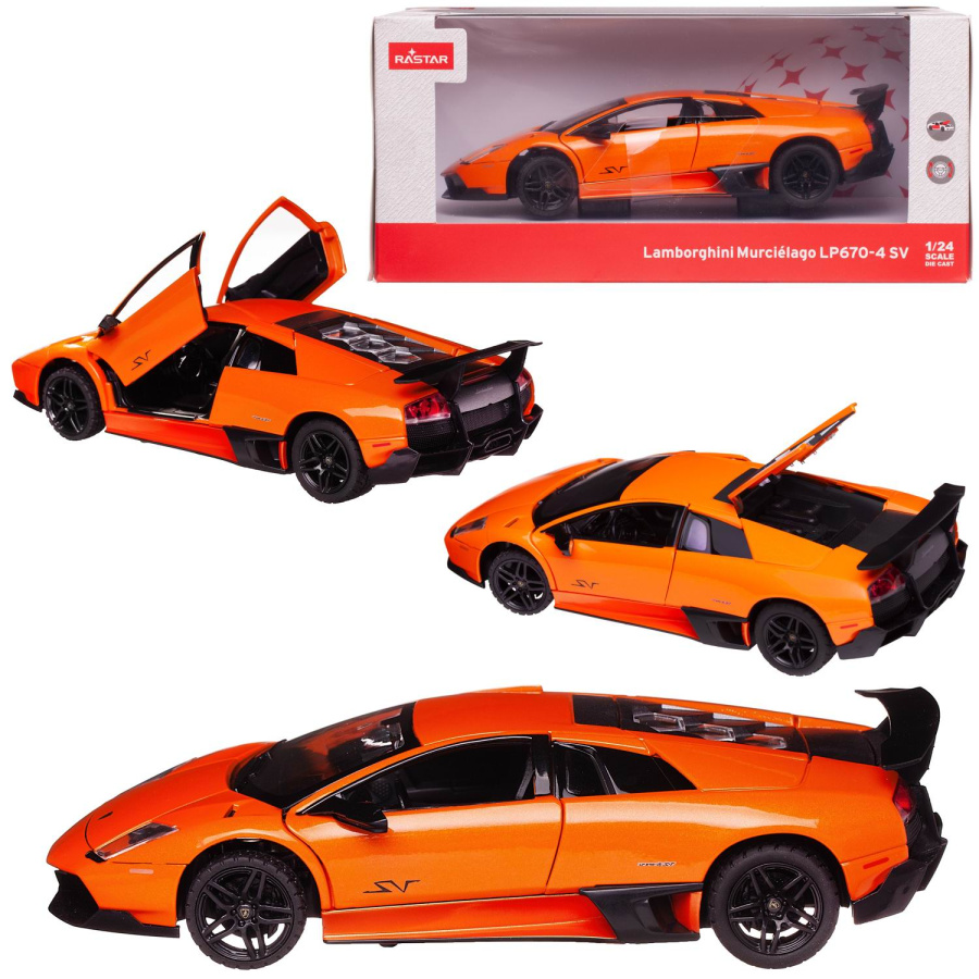 Машина металлическая 1:24 scale Lamborghini Murcielago LP670-4, цвет оранжевый, двери/багажник откр.