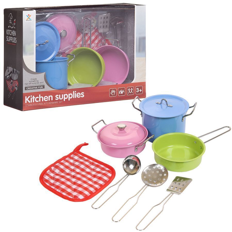 Посуда металлическая (разноцветная), в наборе 9 предметов