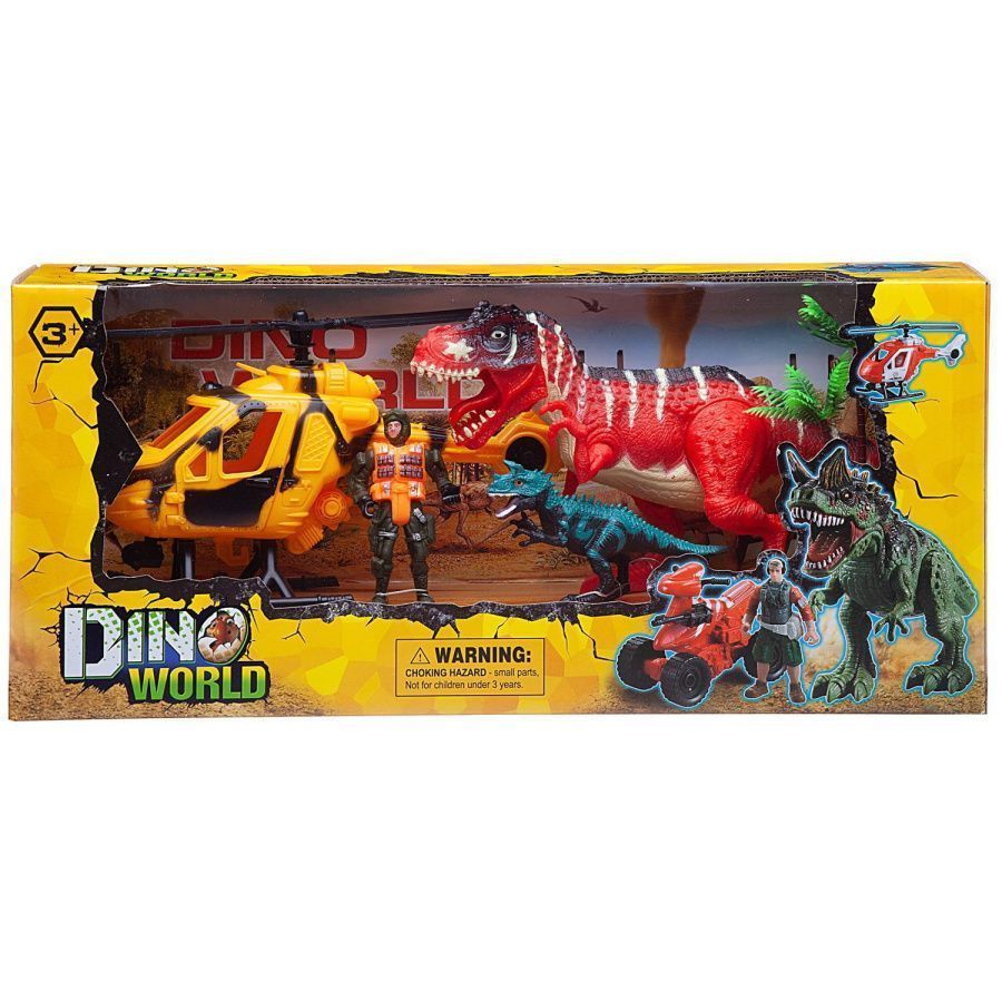 Набор игровой "Мир динозавров" (большой динозавр, маленький динозавр, вертолет, фигурка человека, ак