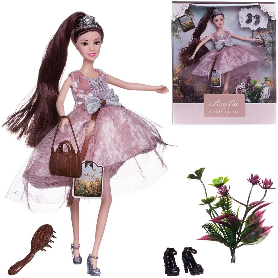 Кукла "Amelia. Летний вечер" с диадемой в розовом платье с двухслойной юбкой, темные волосы, 30 см