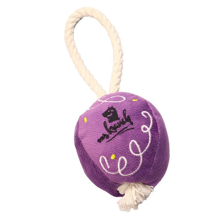 Игрушка Mr.Kranch для собак мелких и средних пород Шарик новогодний с канатом 20х9х9 см, фиолетовый