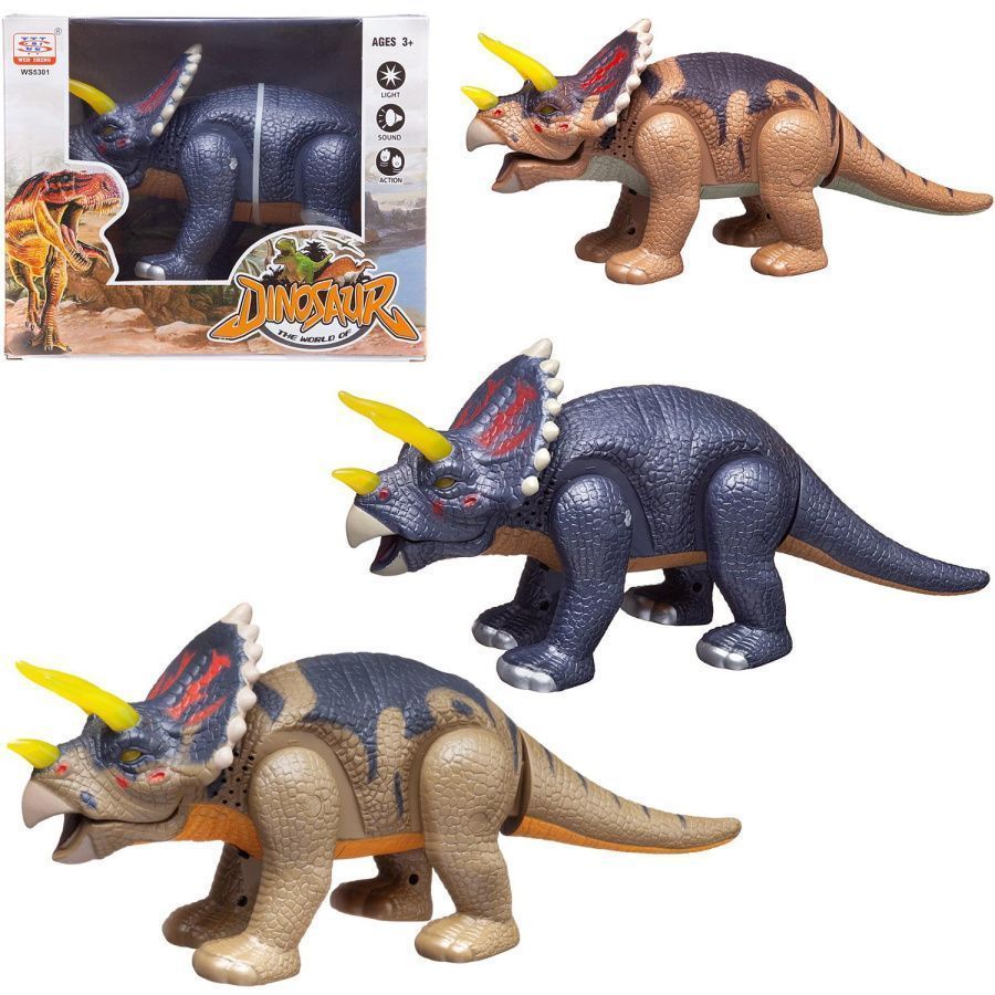 Динозавр Трицератопс, движение, световые и звуковые эффекты, 3 цвета в ассорт.