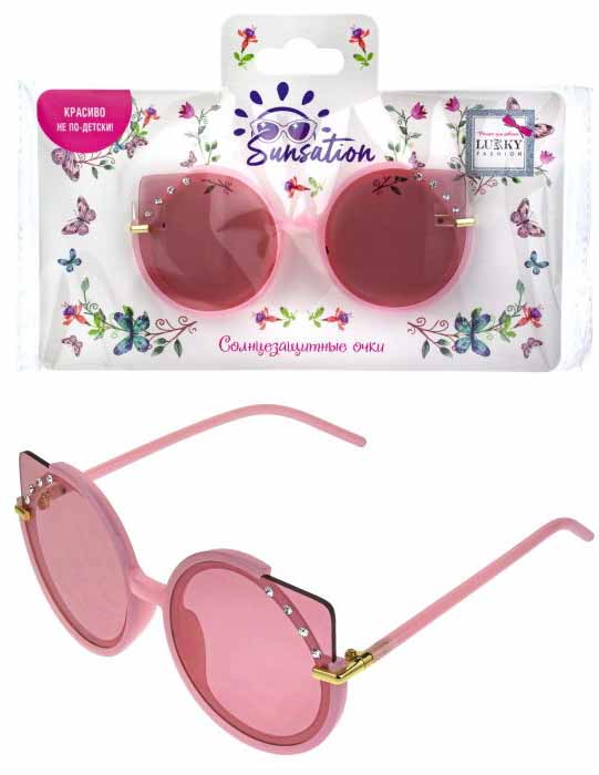 Lukky Fashion Солнцезащитные очки для детей "Кошачий взгляд" с декором из страз, цвет оправы розовый