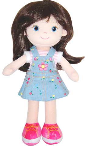 Кукла мягконабивная Брюнетка в синем платье, 32 см