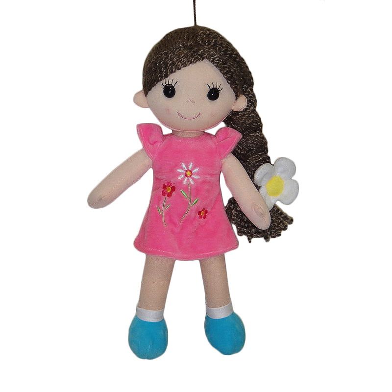 Кукла мягконабивная с косичкой в розовом платье, 33 см