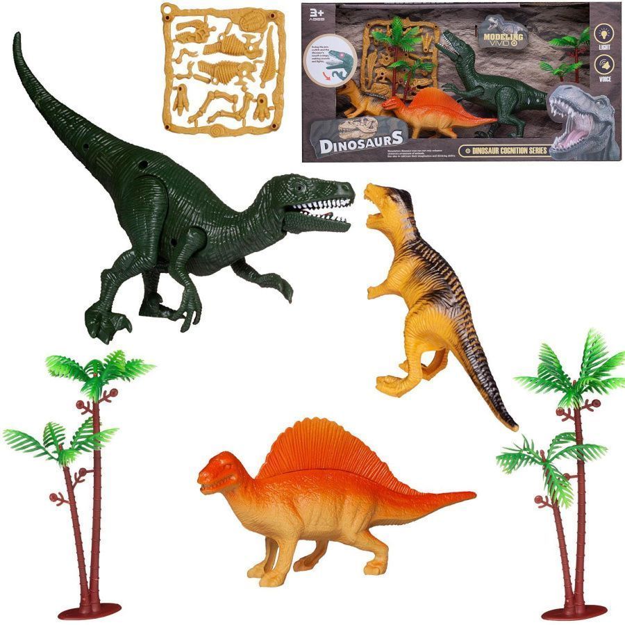 Набор игровой "Динозавры" (большой зеленый динозавр, 2 динозавра, детали для сборки динозавра, 2 пал