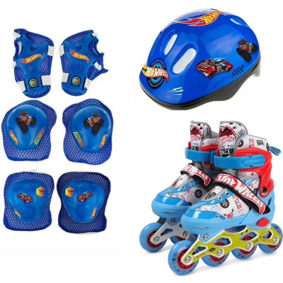Коньки роликовые Hot Wheels, PU колеса со светом, в комплекте с защитой и шлемом, S (30-33)