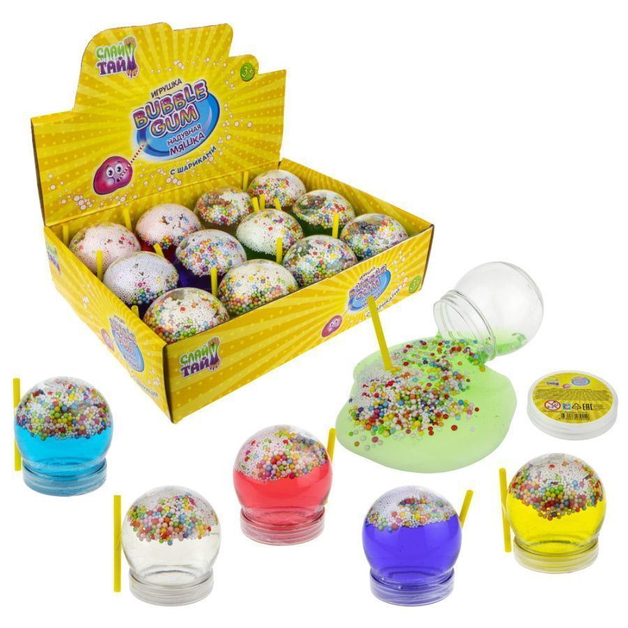 Слайм Тайм мяшка Bubble Gum с шариками, 6х5,5см с трубкой