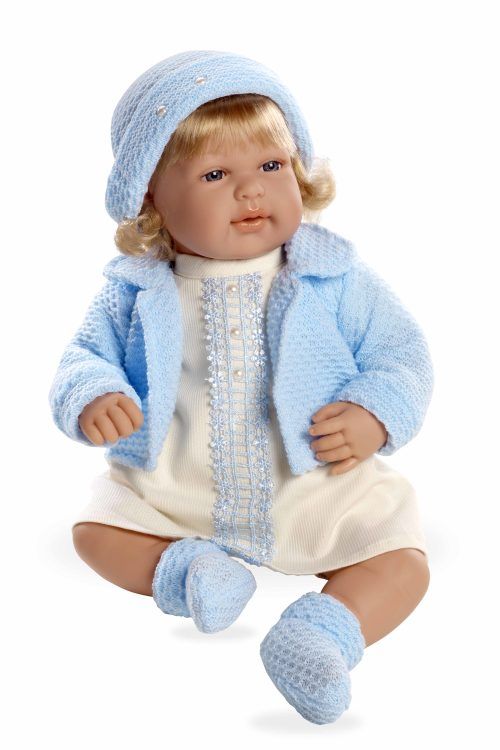 Arias ELEGANCE Mies Кукла 45 см, мягкая, в голубой одежде с кристаллами SWAROWSKI, звук смех 