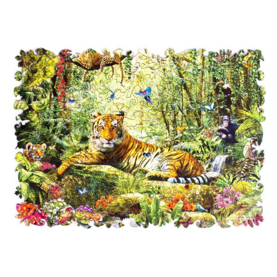 Пазл фигурный 174 элементов Тигр в джунглях М, деревянный