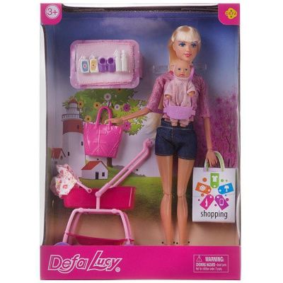 Кукла Defa Lucy Молодая мама, в наборе (ребенок, коляска, сумка, пакет), 2 вида